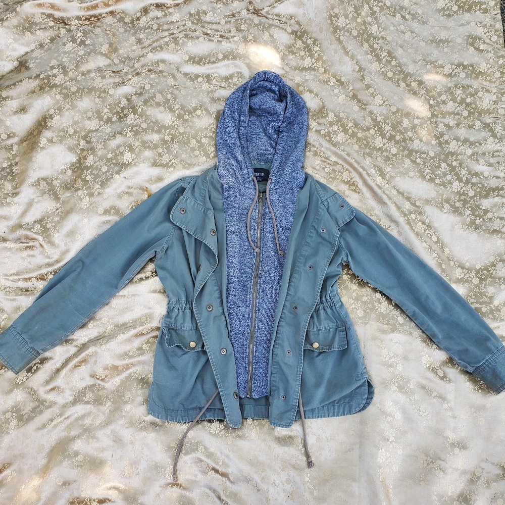 Active USA Green Gray Hooded Utility Jacket